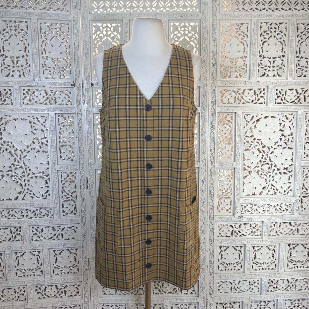 LOFT Brown Plaid Sleeveless Dress‎ Womens 8 Petite Preppy Academia School Girl